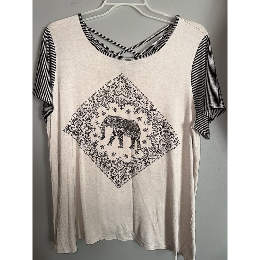 Loralette Y2K Style Short Sleeve Elephant Rhinestone Women's Top Strap Back SZ